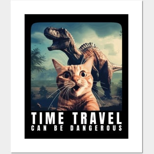 Crazy Cat Selfie Run - Time Travel Can Be Dangerous! Cat Lover Posters and Art